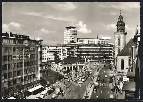AK Frankfurt a. M., Hauptwache, Fernmelde Hochhaus u. Katharinenkirche aus der Vogelschau