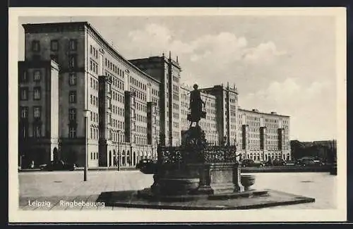 AK Leipzig, Ringbebauung mit Brunnen