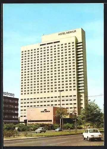 AK Leipzig, Hotel Merkur mit Strassenpartie