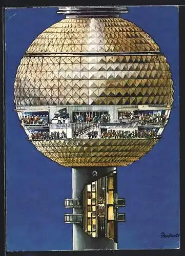 Künstler-AK Berlin, Kugel des Fernseh- und UKW-Turmes der Deutschen Post Berlin