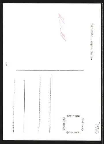 AK Karlsruhe, Japanischer Garten mit Denkmal