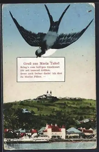 AK Maria Taferl, Schwalbe mit Brief über dem Ort
