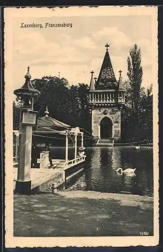 AK Laxenburg, Uferpartie an der Franzensburg