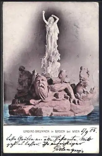 AK Baden bei Wien, Blick auf den Undine-Brunnen