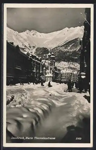 AK Innsbruck, Maria Theresienstrasse im Schnee