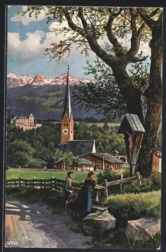 Künstler-AK Amras, Dorf und Schloss Amras