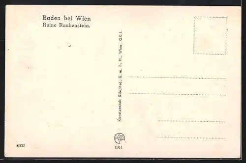 AK Baden, Ansicht der Ruine Rauhenstein