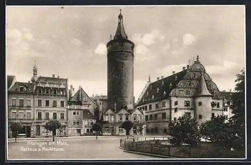 AK Kitzingen am Main, Rathaus und Marktturm