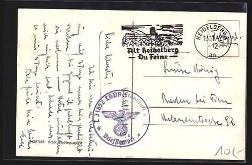 AK Heidelberg, Kornmarkt mit Geschäften und Denkmal