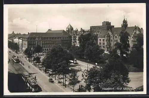 AK Düsseldorf, Graf Adolfplatz mit Strassenbahnen