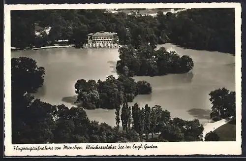 AK München-Schwabing, Kleinhesseloher See und Restaurant im Englischen Garten, Flugzeugaufnahme