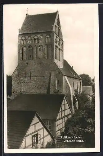 AK Lychen, Johanniskirche aus der Vogelschau