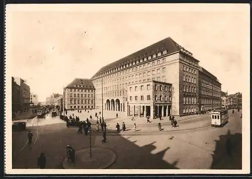 AK Bochum, Rathaus mit Strassenbahn