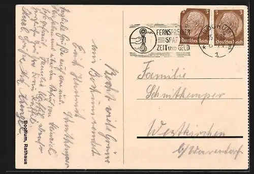 AK Bochum, Rathaus mit Strassenbahn