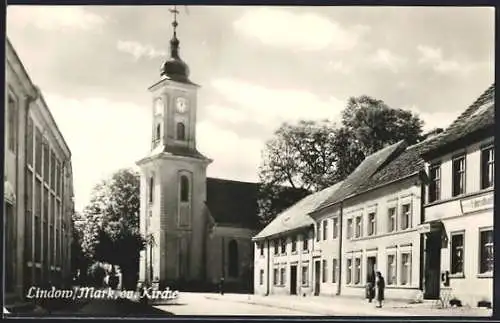 AK Lindow / Mark, Strassenpartie an der Kirche