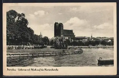 AK Prenzlau, Uckersee mit Blick auf die Marienkirche
