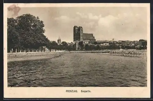 AK Prenzlau, Seepartie mit Blick zur Ortschaft