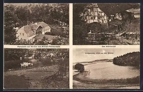 AK Templin / Uckermark, Fernsicht von Norden zum Gasthaus Klosterwalder Wassermühle, Dolgensee und Schleuse