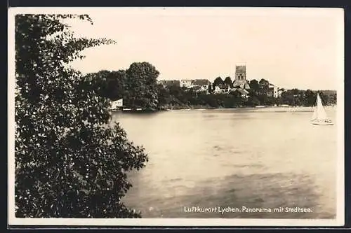 AK Lychen, Panorama mit Stadtsee