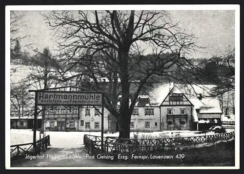 AK Geising /Erzg., Gaststätte Hartmannmühle im Schnee