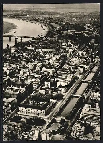 AK Düsseldorf, Fliegeraufnahme von Königsallee und Rhein