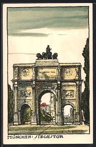 Steindruck-AK München, Siegestor, Vorderansicht von der Strasse