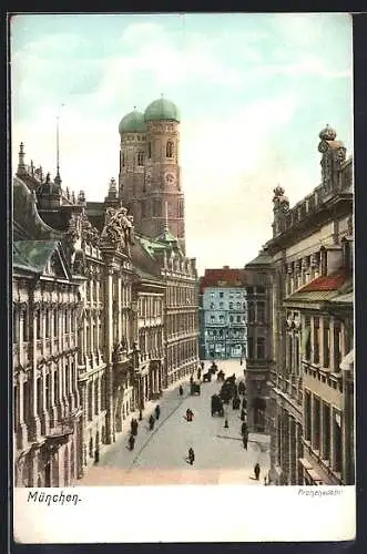 AK München, Blick in die belebte Promenadenstrasse