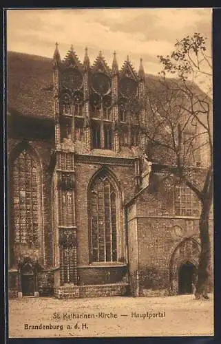 AK Brandenburg a. d. H., Blick auf die St. Katharinen-Kirche, Hauptportal