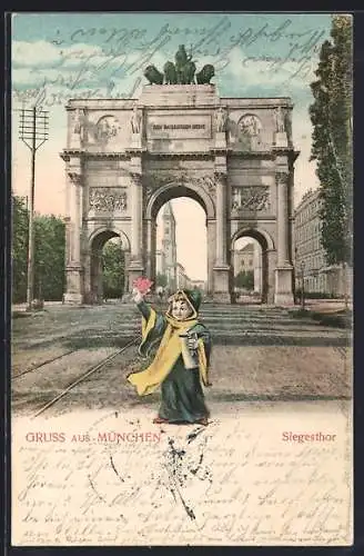 AK München, Münchner Kindl am Siegestor