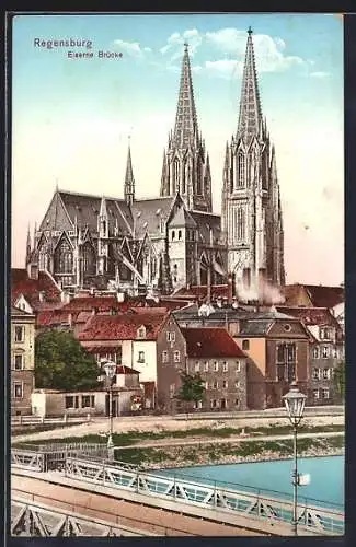 AK Regensburg, Dom, vom eisernen Steg aus gesehen