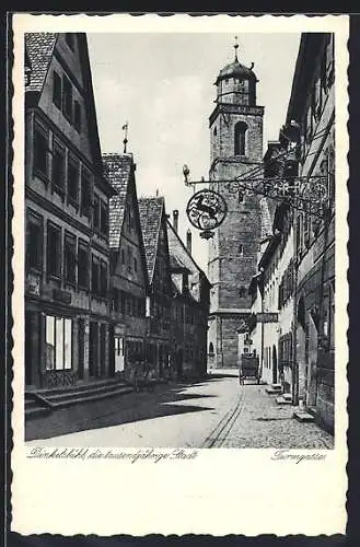 AK Dinkelsbühl, Gasthaus Brauner Hirsch, Strasse Turmgasse mit Blick zur St. Georgskirche