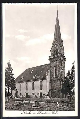AK Boritz, Kirche mit Friedhof