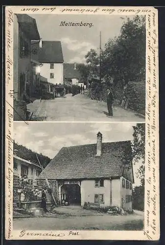 AK Mettemberg, Post, Gasthaus und Strassenpartie
