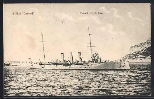 AK Kriegsschiff HMS Diamond auf See