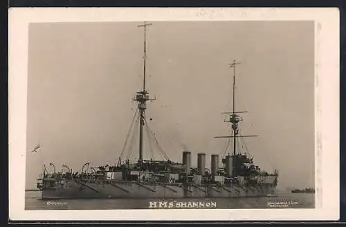 AK Kriegsschiff HMS Shannon auf See