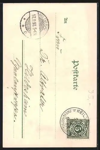 Lithographie Heilbronn a. Neckar, Käthchenhaus und Kaiserstrasse mit Strassenbahn, Käthchen v. Heilbronn