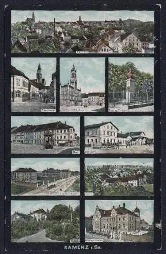 AK Kamenz i. Sa., Infanterie-Kaserne, Bahnhof, Pulsnitzerstrasse, Rathaus, Lessing-Denkmal