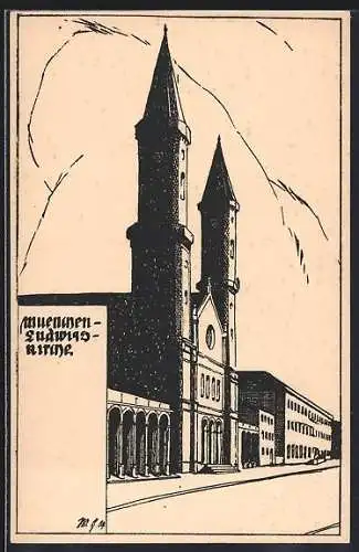 Künstler-AK München, Ludwigskirche