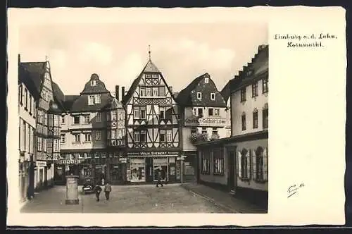 AK Limburg a. d. Lahn, Kornmarkt, Gasthaus Zum Goldenen Löwen, Fachwerkhäuser