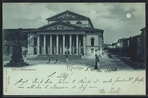 Mondschein-AK München, Hof- und Nationaltheater