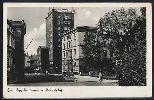 AK Gera, Zeppelin-Strasse mit Handelshof
