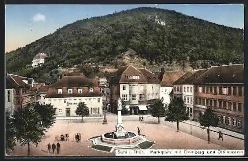AK Suhl i. Thür., Marktplatz mit Domberg und Ottilienstein
