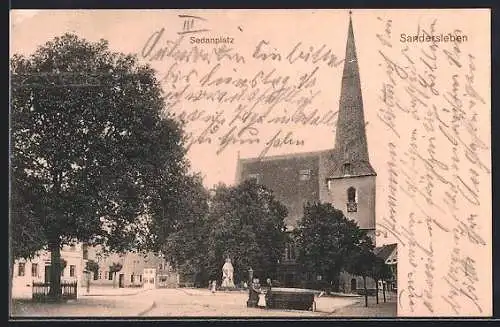 AK Sandersleben, Sedanplatz, Kirche und Denkmal
