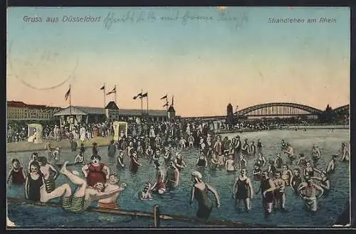 AK Düsseldorf, Strandleben am Rhein