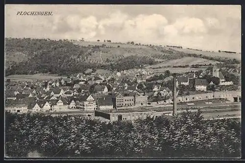 AK Plochingen, Ortsansicht aus der Vogelschau