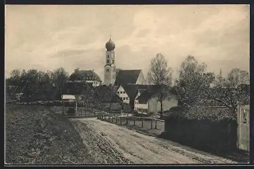 AK Waal / Schwaben, Kirche und Dorfstrasse