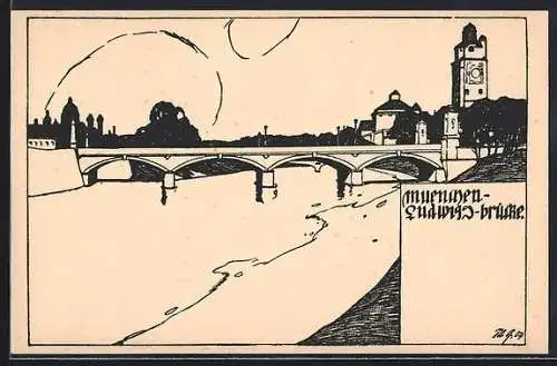 Künstler-AK München, Ludwigsbrücke
