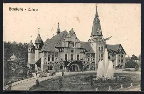 AK Bernburg, Kurhaus, Vordersicht mit Springbrunnen