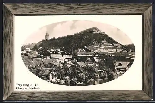Passepartout-Präge-AK Freyburg a. U., Schloss und Jahnhaus
