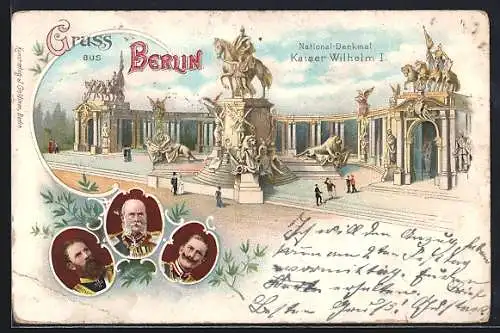 Lithographie Berlin, Kaiser Wilhelm I., Nationaldenkmal